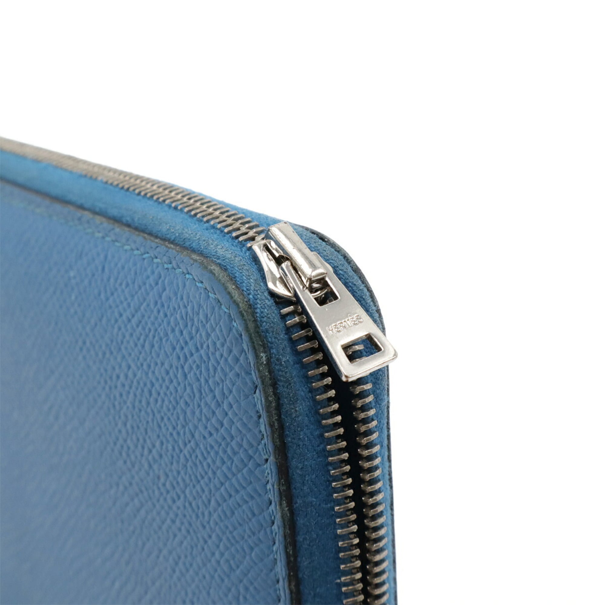 Hermes Silk'in Blue Epsom Leather Silk Long Wallet (Bi-Fold) (Pre-Owned)