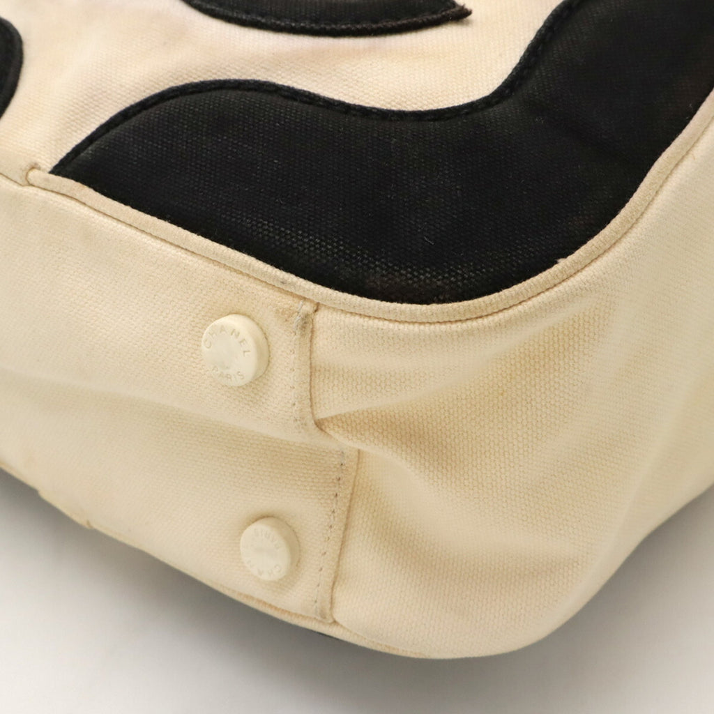 Chanel Black Ivory Canvas Leather Handbag Tote Bag (Pre-Owned)
