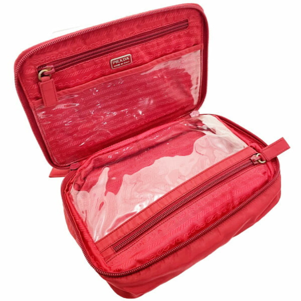 Prada Red Color Nylon Wash Bag (Pre-Owned)