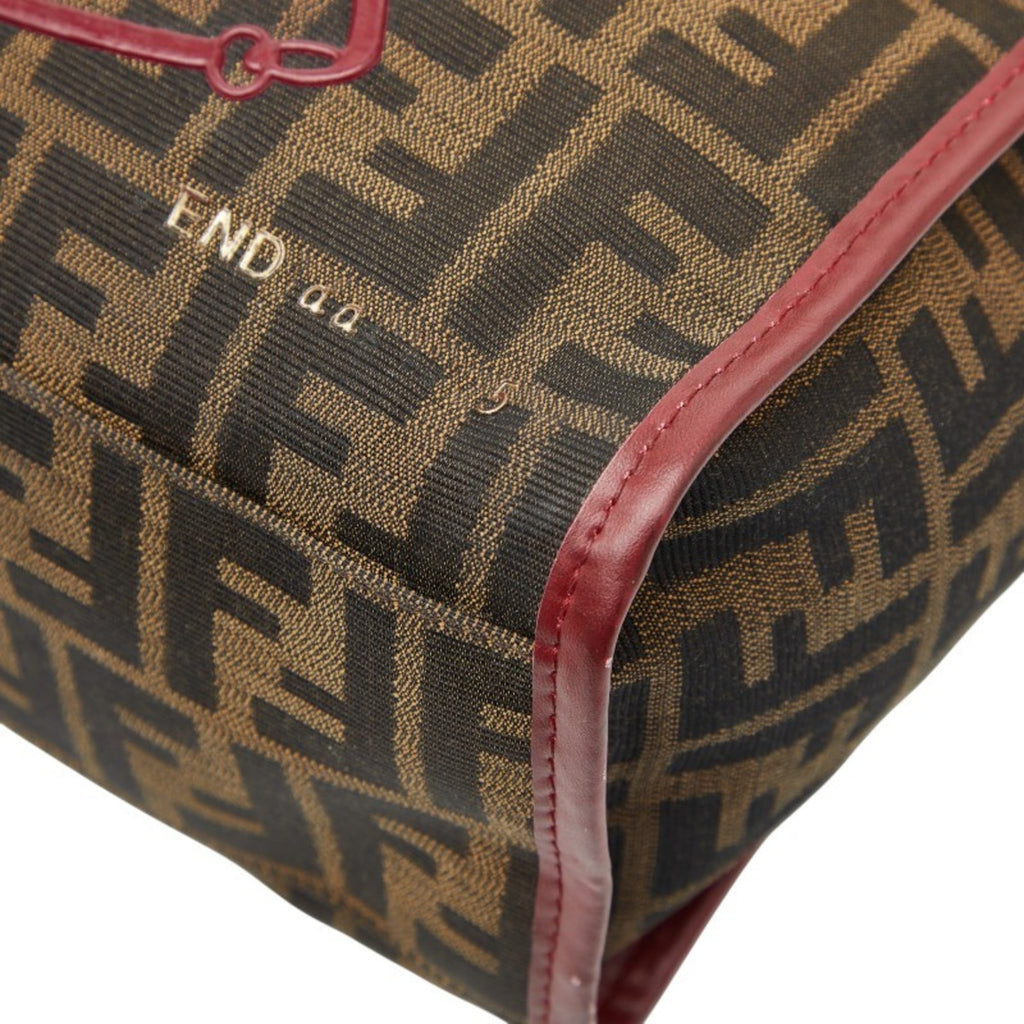 Fendi Brown Red Color Canvas Leather Handbag Tote Bag (Pre-Owned)