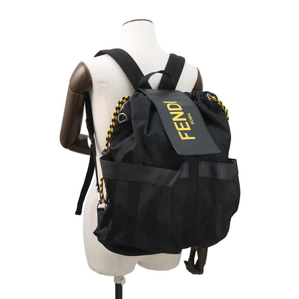 Fendi Pequin Black Yellow Nylon Leather Backpack (Pre-Owned)