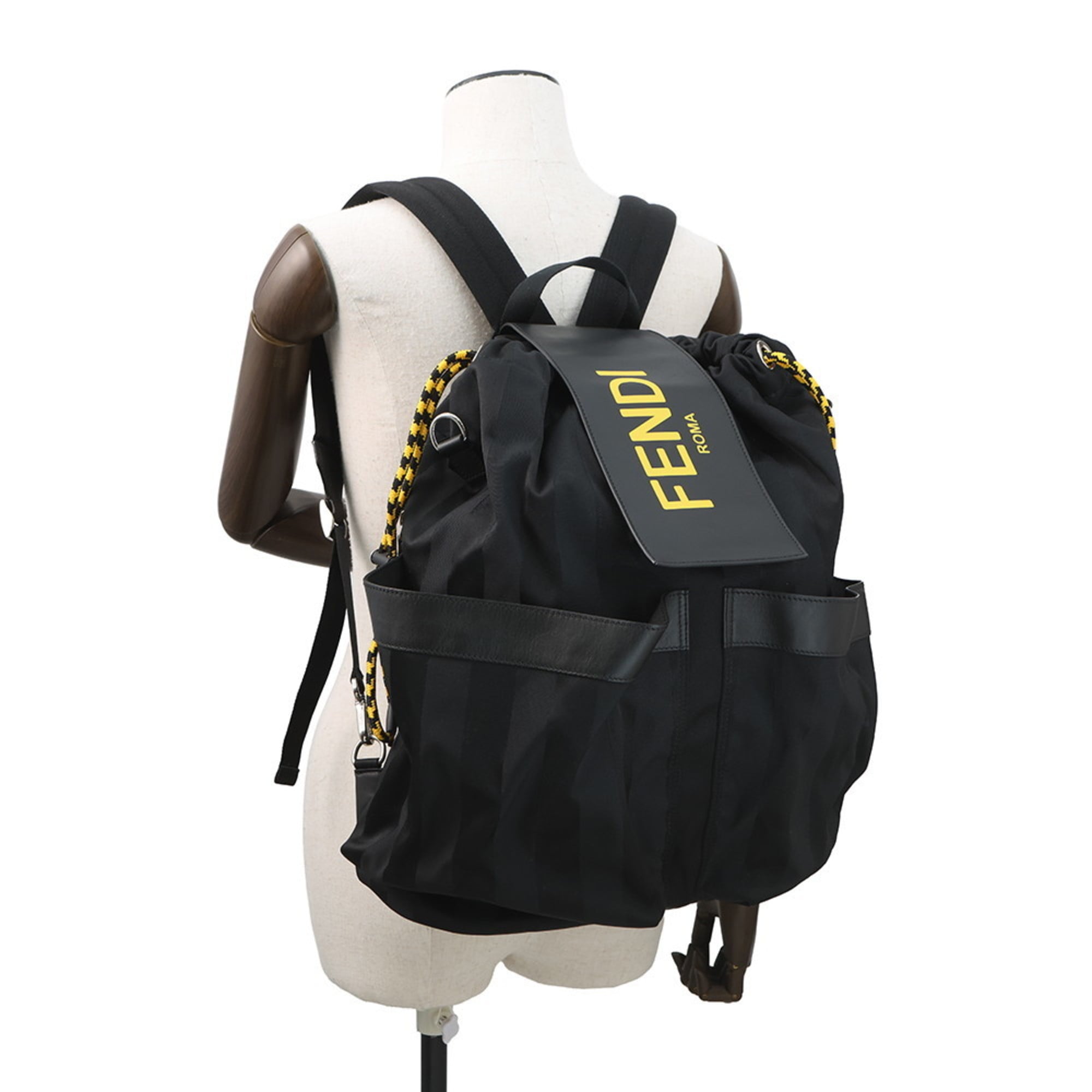 Fendi Pequin Black Yellow Nylon Leather Backpack (Pre-Owned)