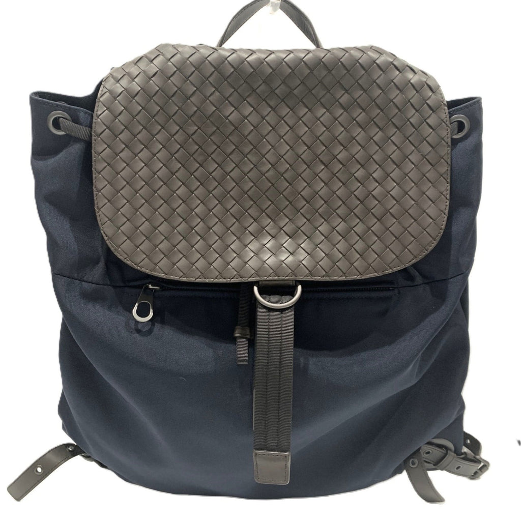 Bottega Veneta Intrecciato Brown Navy Nylon Leather Backpack (Pre-Owned)