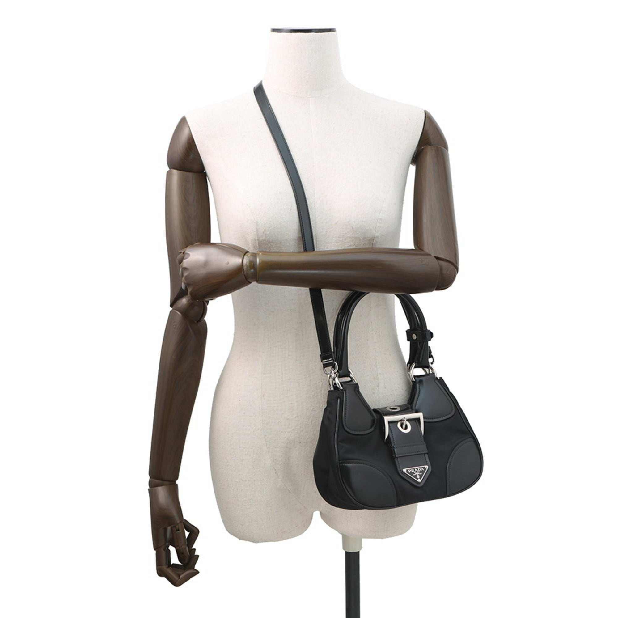 Prada Black Leather Nylon Handbag (Pre-Owned)