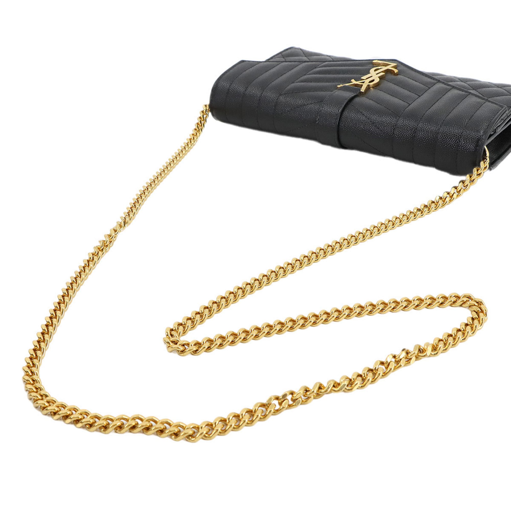 Saint Laurent Black Leather Chain/Shoulder Wallet (Pre-Owned)