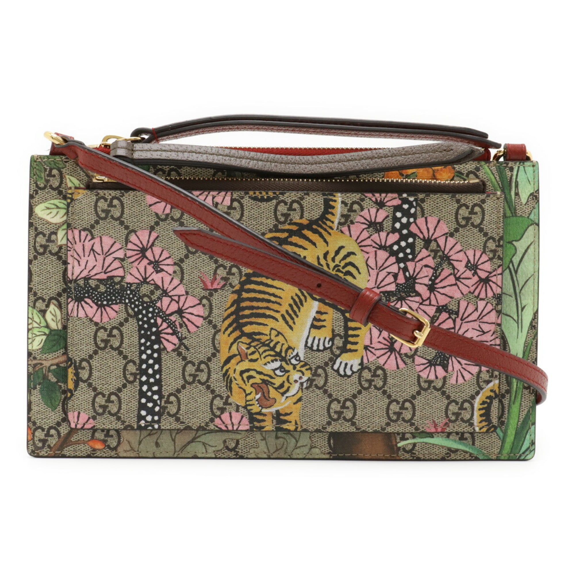Gucci Beige Multi-Color Red Color Gg Supreme Canvas Leather Shoulder Bag (Pre-Owned)