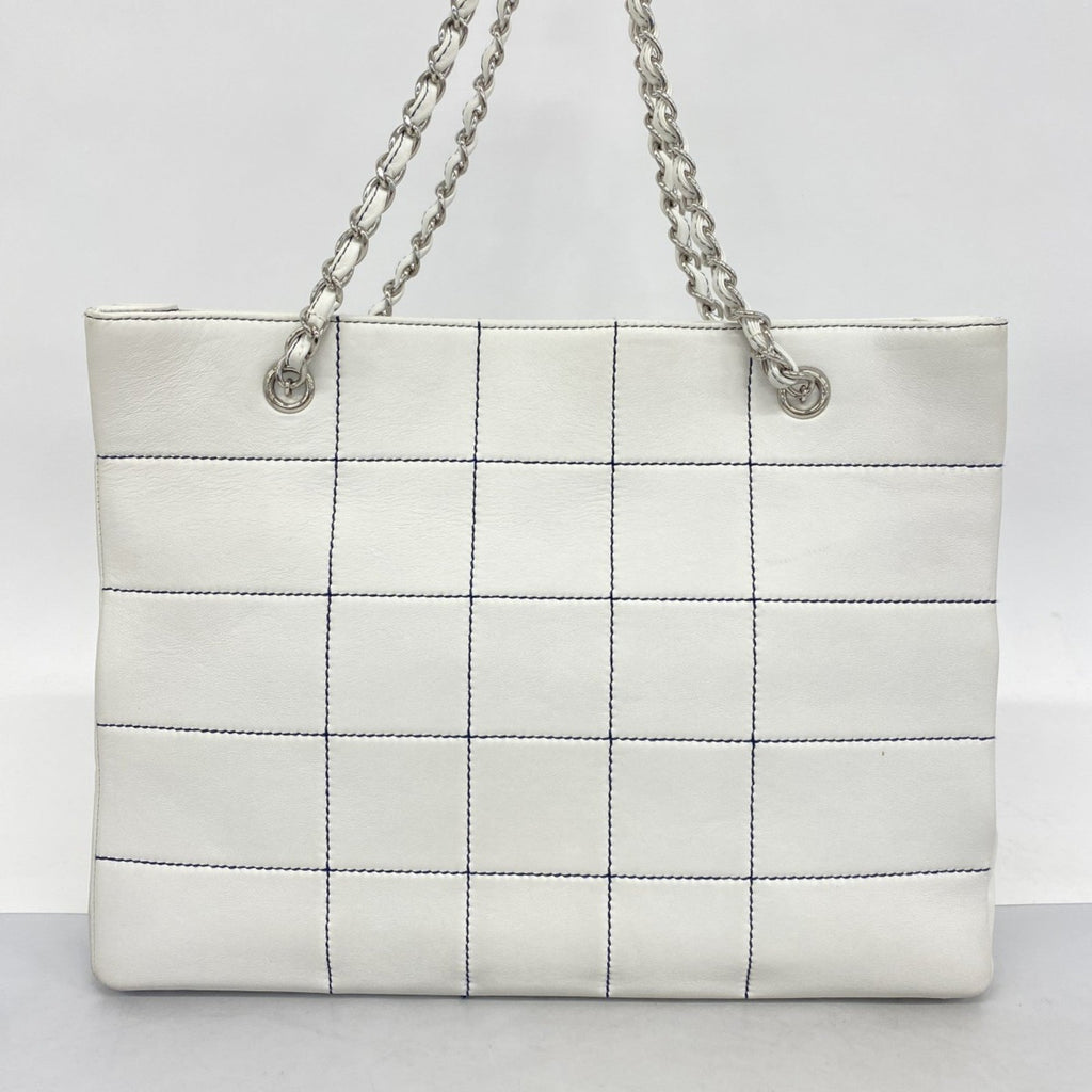 Chanel Navy White Leather Tote Bag (Pre-Owned)
