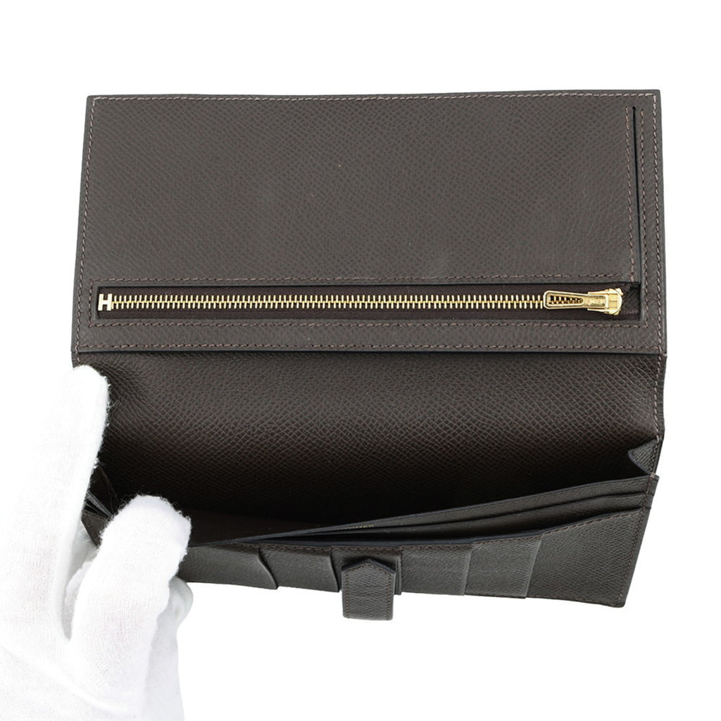 Hermes Ebene Epsom Leather Long Wallet (Bi-Fold) (Pre-Owned)
