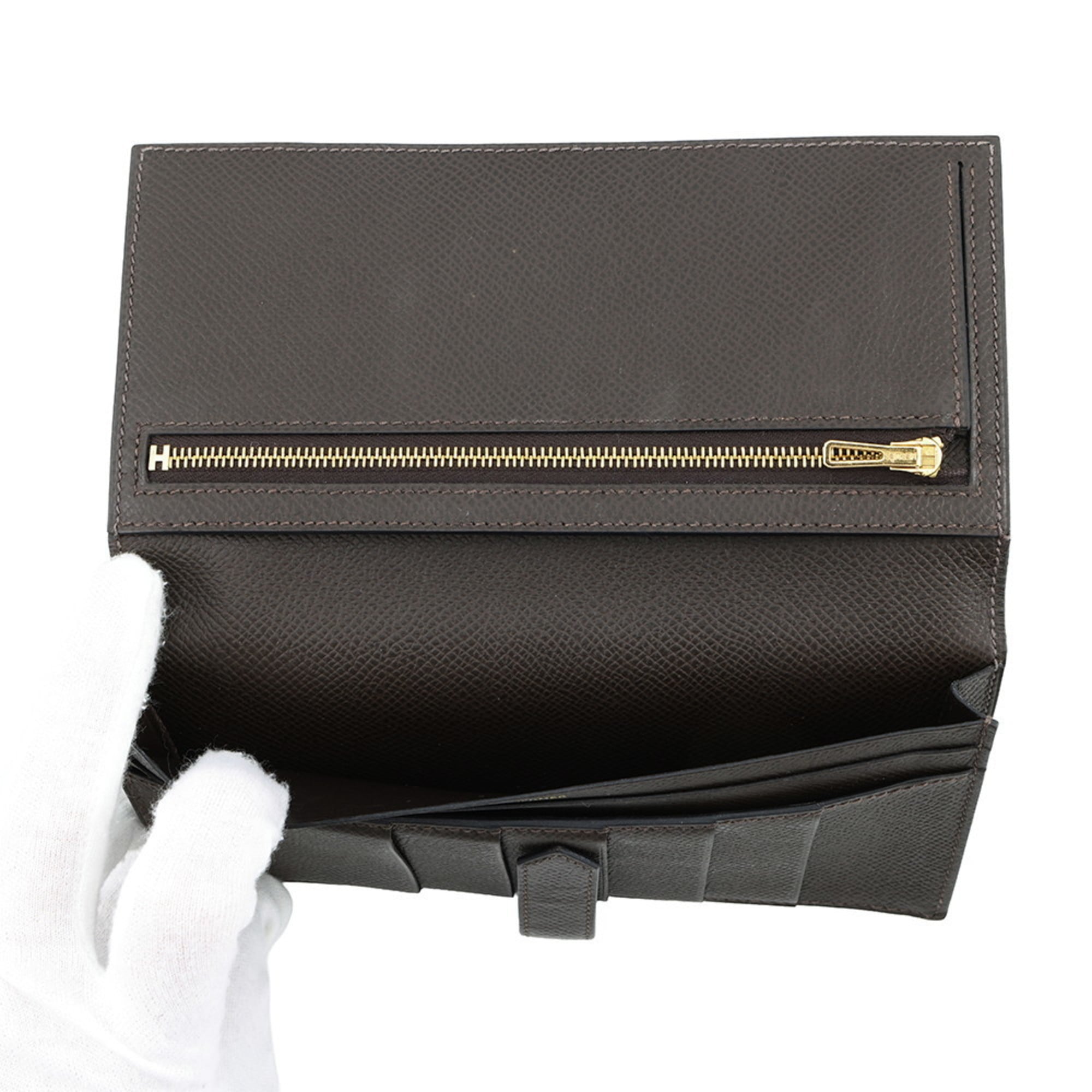 Hermes Ebene Epsom Leather Long Wallet (Bi-Fold) (Pre-Owned)