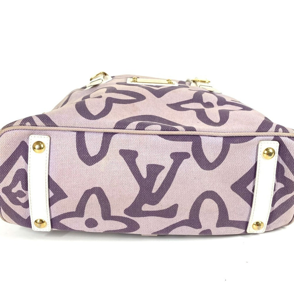 Louis Vuitton Lilac Purple White Canvas Leather Shoulder Bag Tote Bag (Pre-Owned)