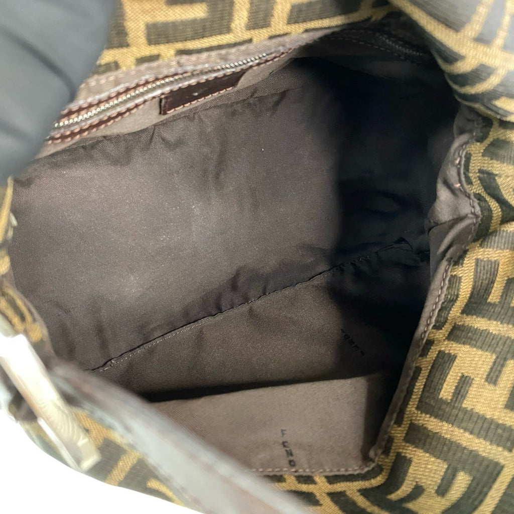 Fendi Black Brown Khaki Canvas Leather Handbag Shoulder Bag (Pre-Owned)