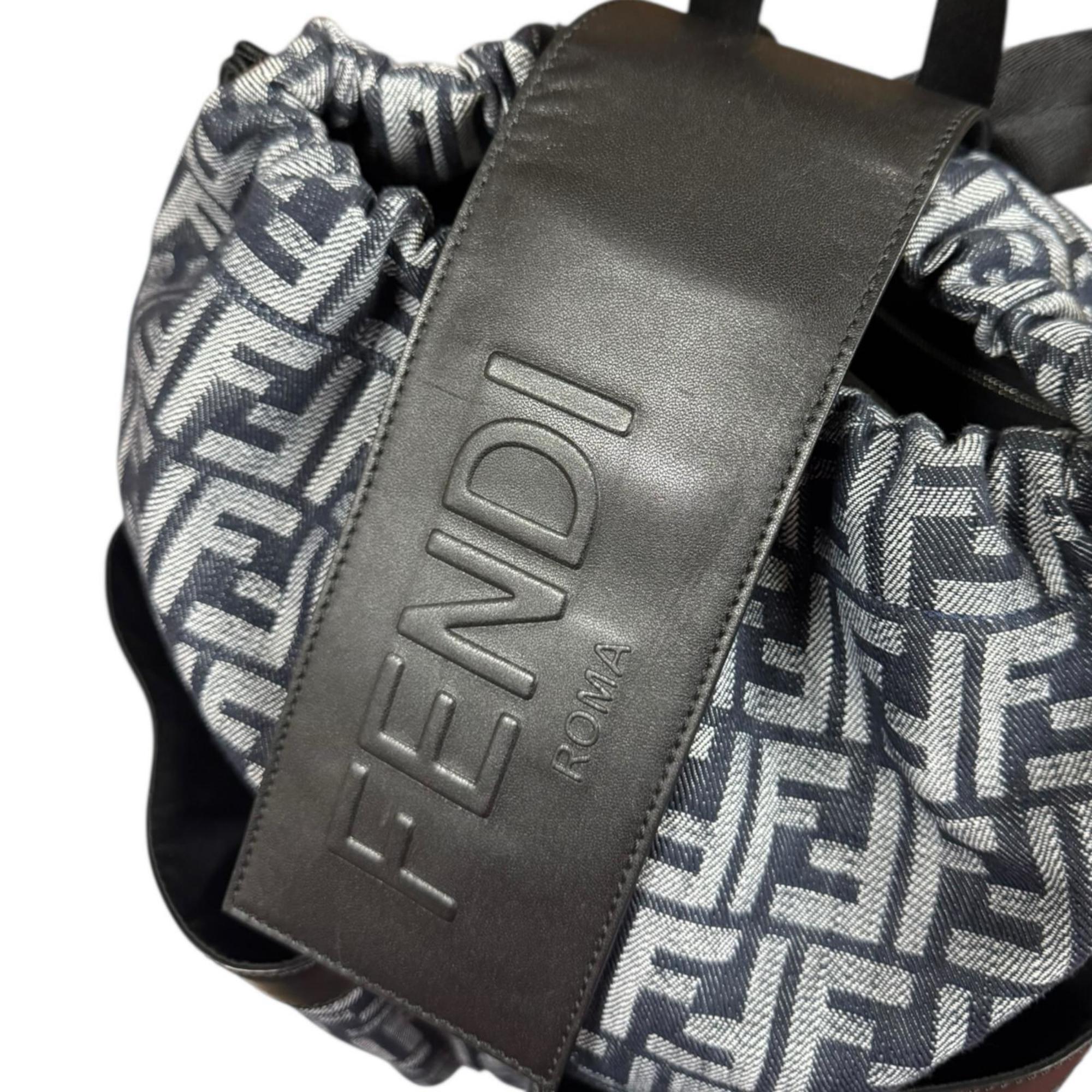 Fendi Black Navy Fabric Leather Backpack (Pre-Owned)