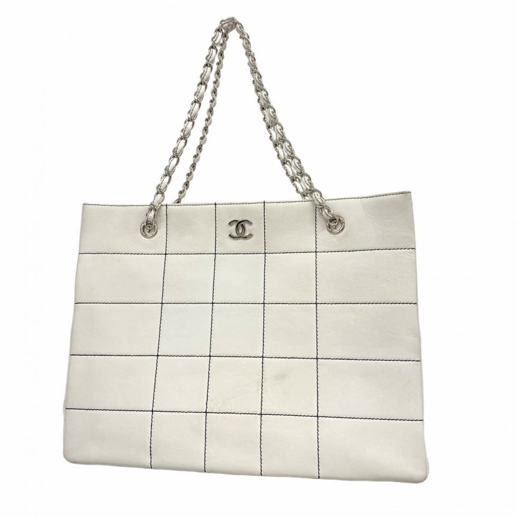 Chanel Navy White Leather Tote Bag (Pre-Owned)