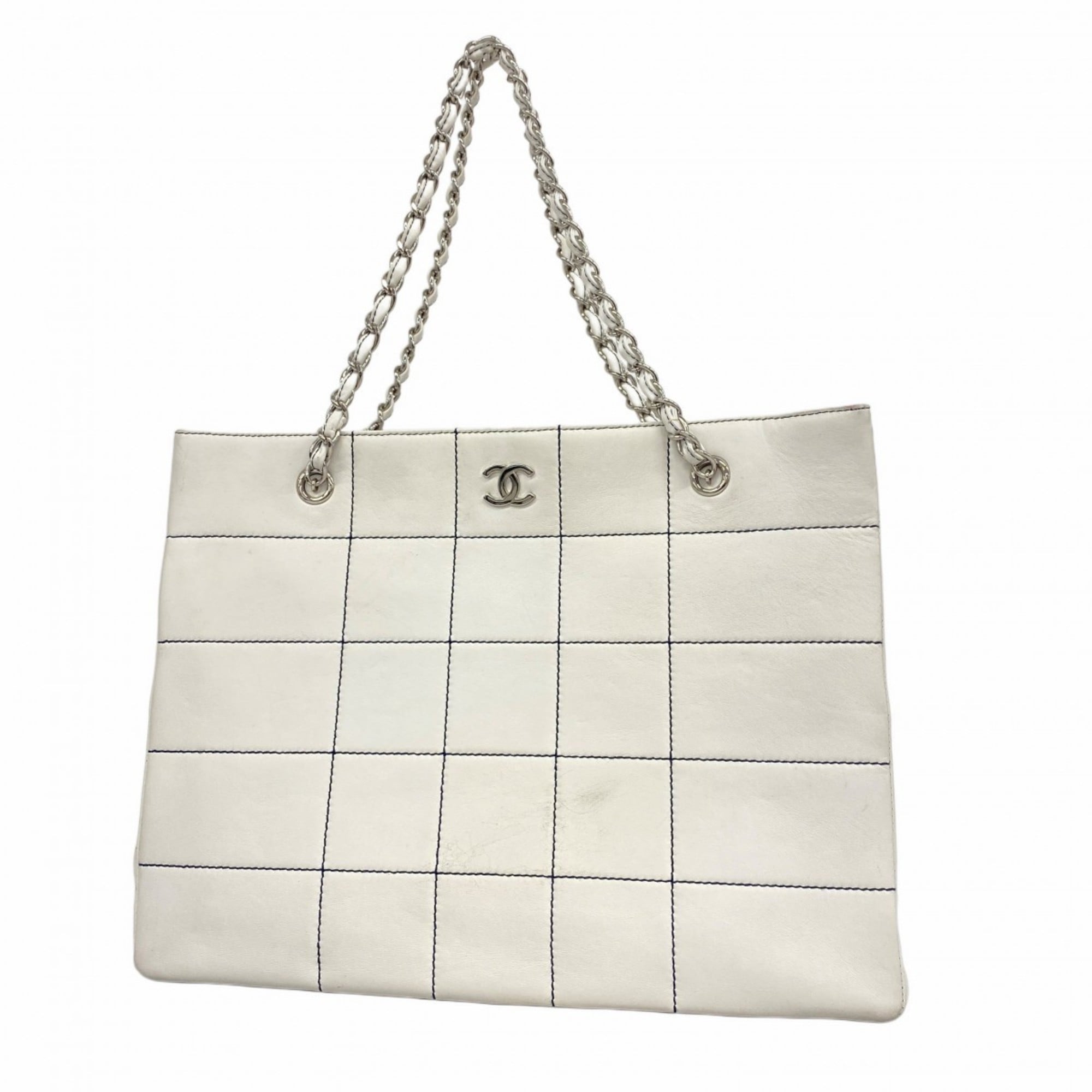 Chanel Navy White Leather Tote Bag (Pre-Owned)