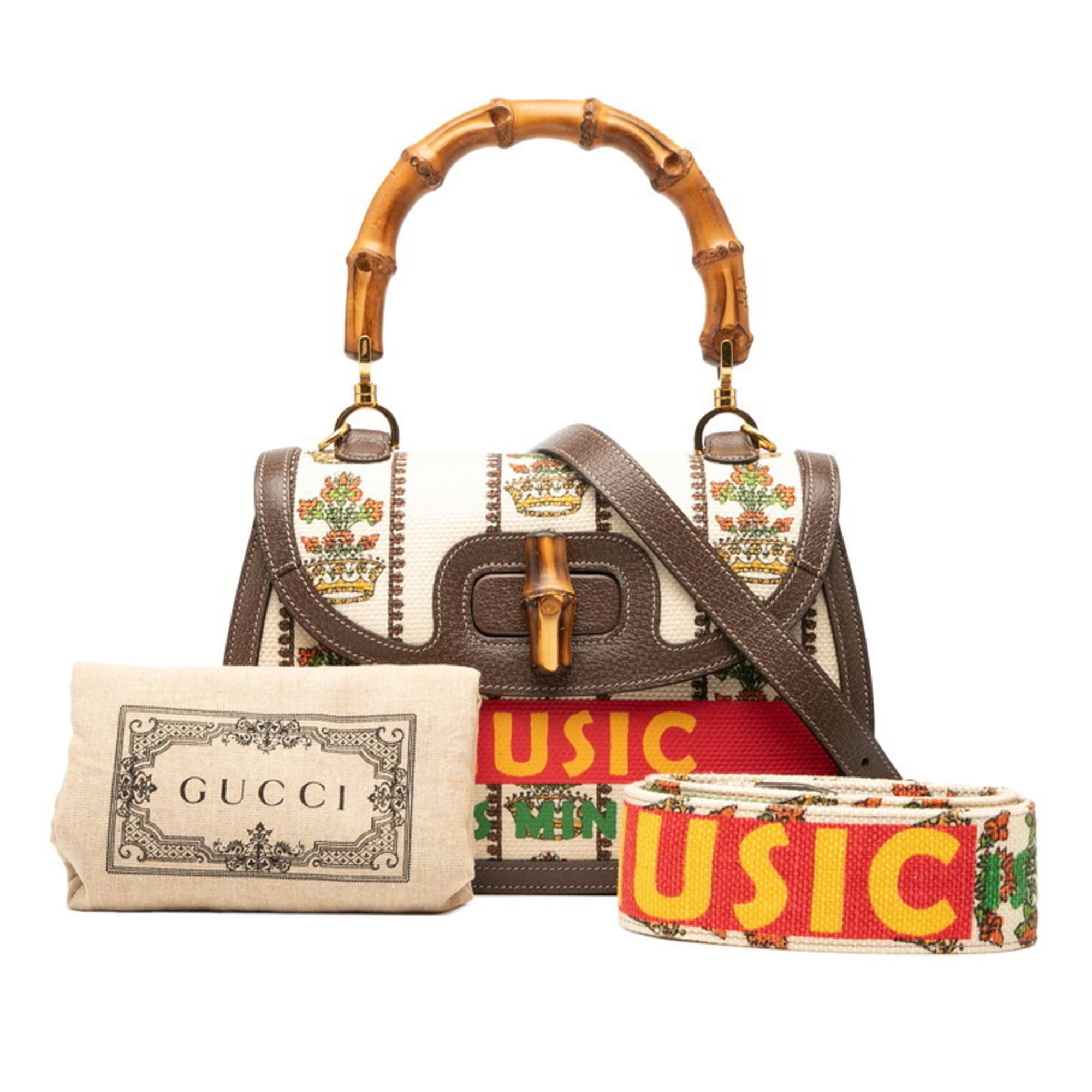 Gucci Beige Brown Canvas Leather Handbag Shoulder Bag (Pre-Owned)