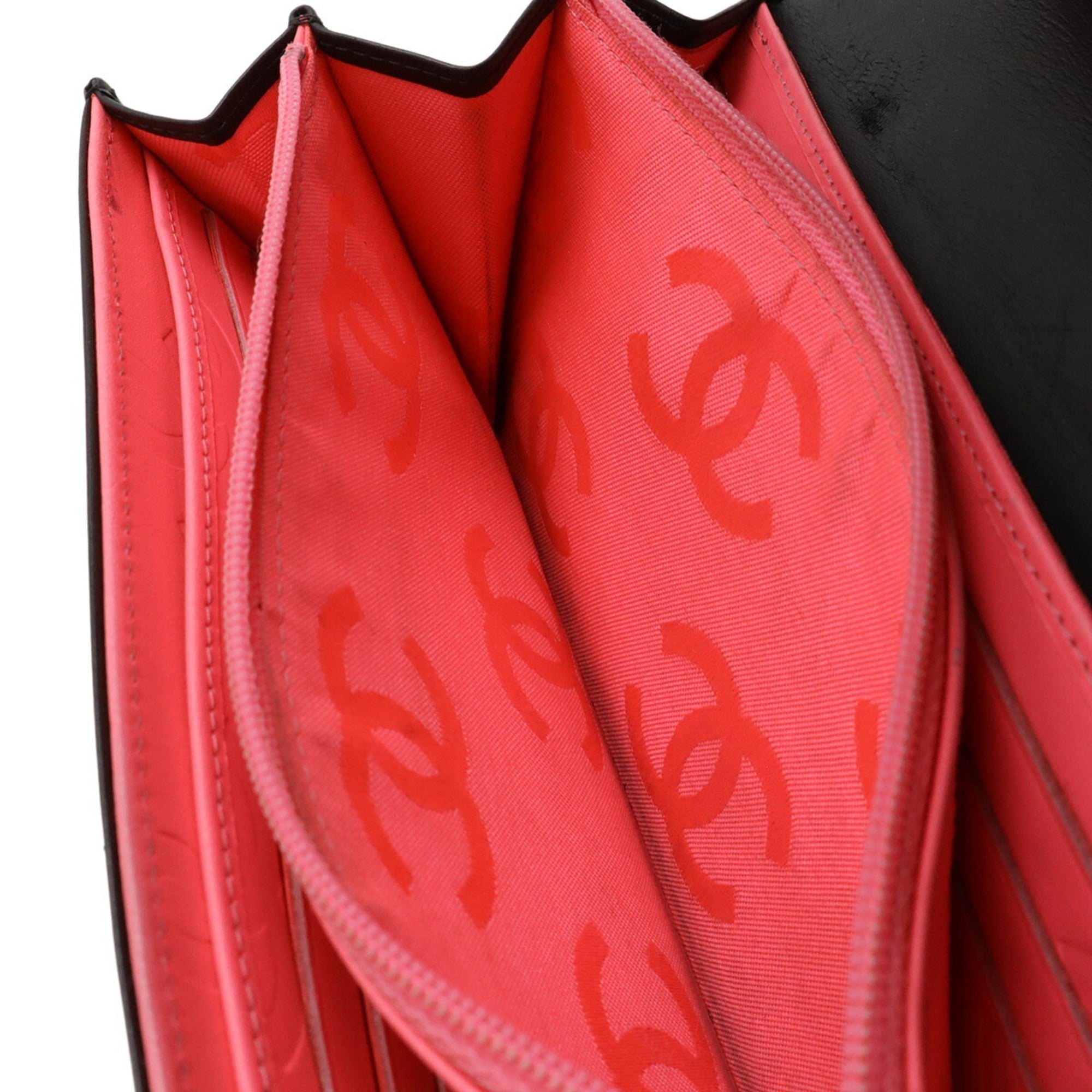 Chanel Black Pink Leather Long Wallet (Bi-Fold) (Pre-Owned)