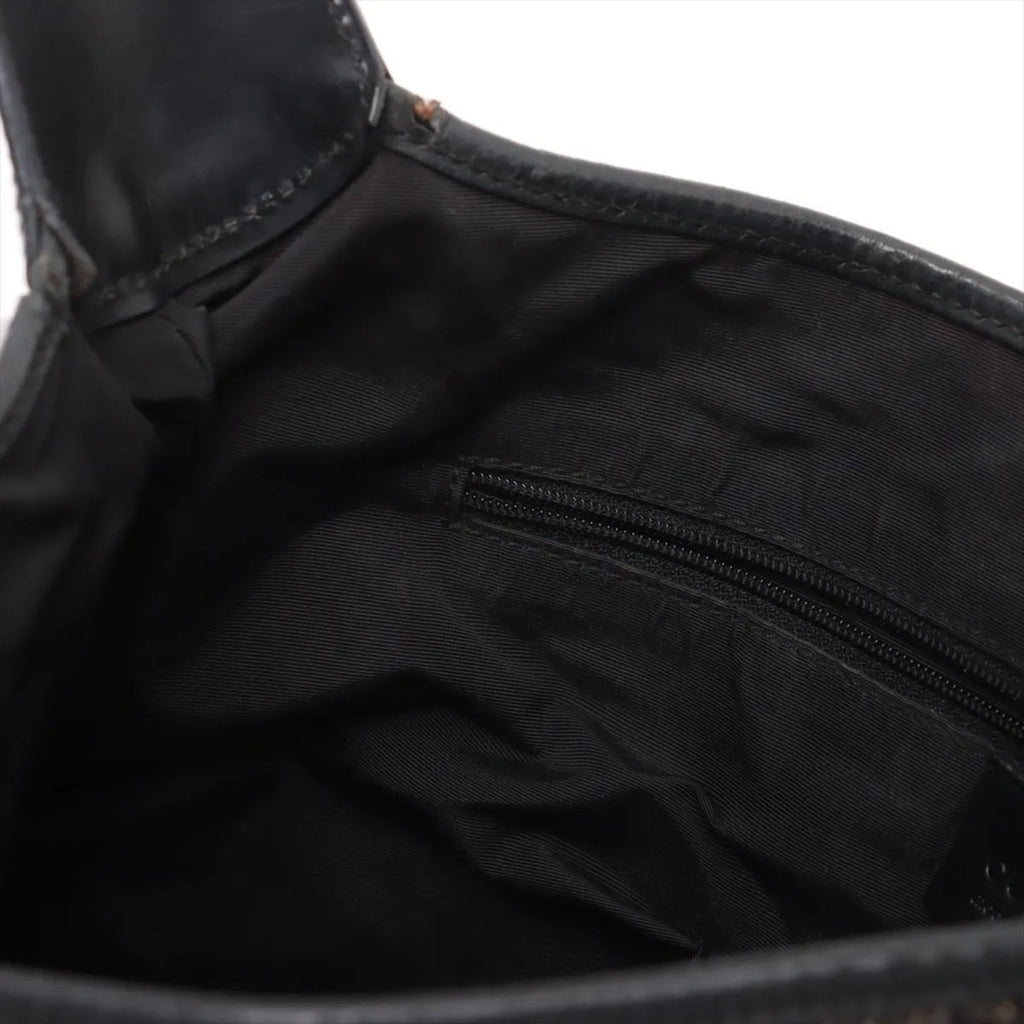 Gucci Black Leather Canvas Shoulder Bag (Pre-Owned)
