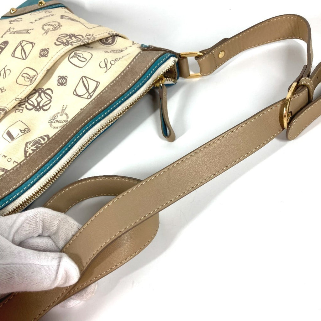 Loewe Beige Blue Canvas Leather Shoulder Bag (Pre-Owned)