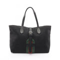 Gucci Black Green Red Color Canvas Leather Tote Bag (Pre-Owned)
