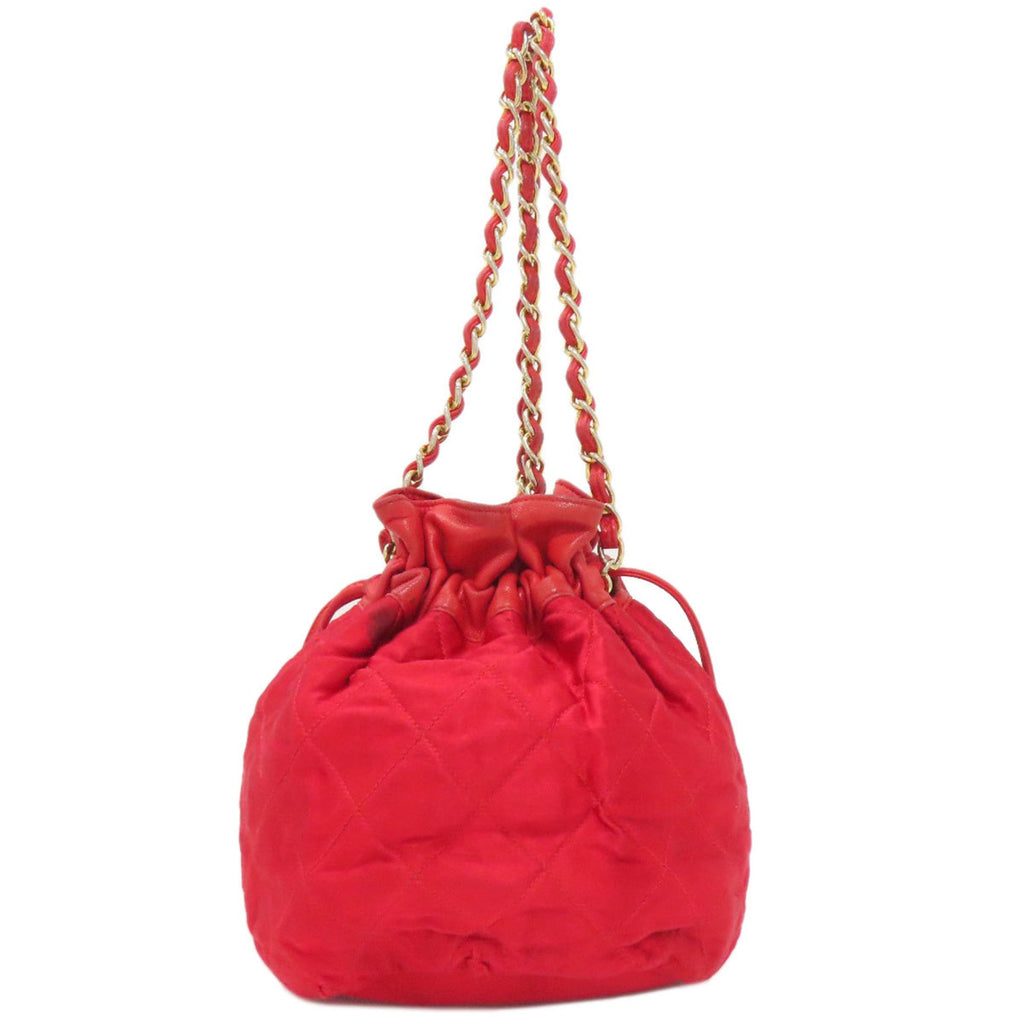 Chanel Red Color Satin Shoulder Bag (Pre-Owned)