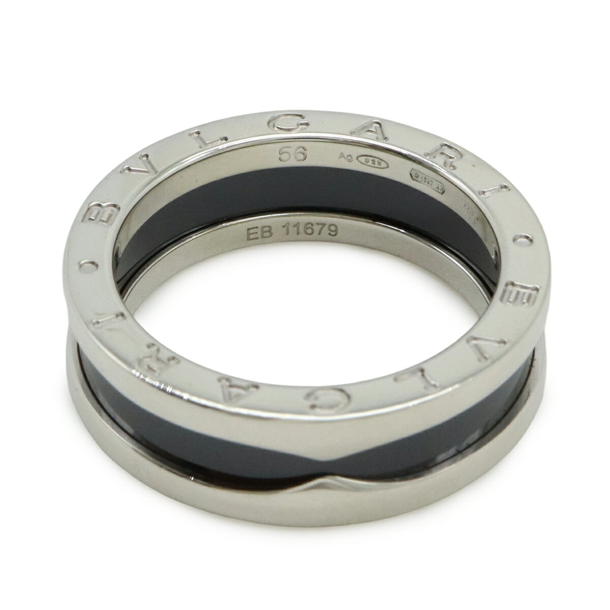 Bvlgari B.Zero1 Silver Black Ceramic Silver 925 Band Ring (Pre-Owned)