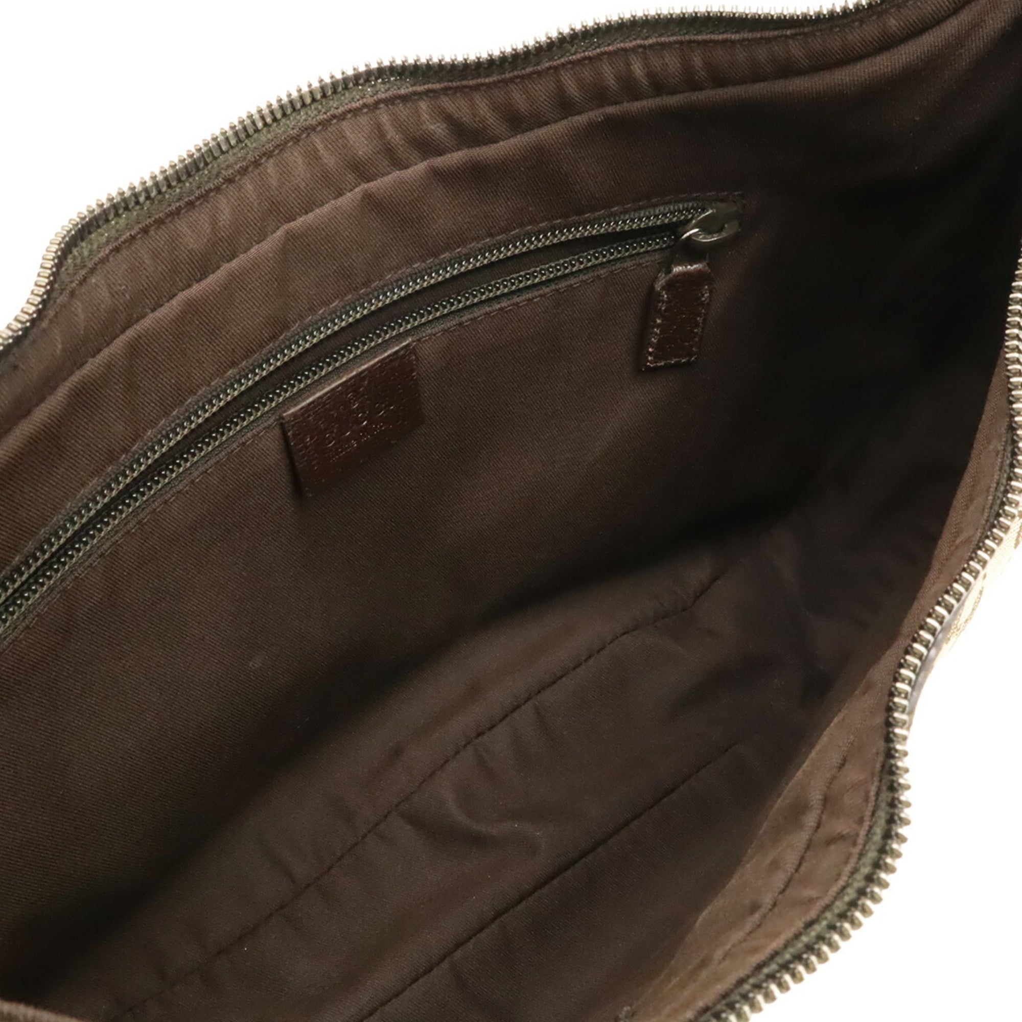 Gucci Beige Brown Dark Brown Khaki Canvas Leather Shoulder Bag (Pre-Owned)