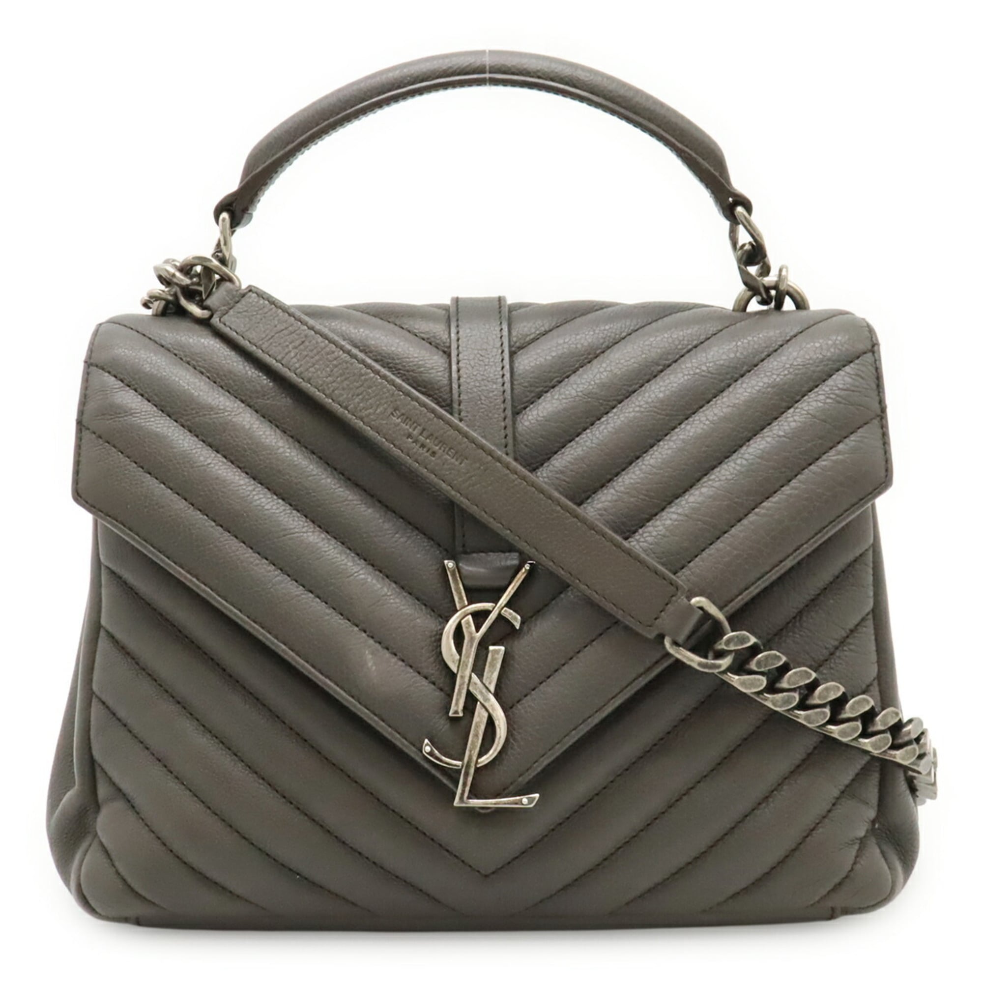 Yves Saint Laurent Gray Leather Handbag Shoulder Bag (Pre-Owned)