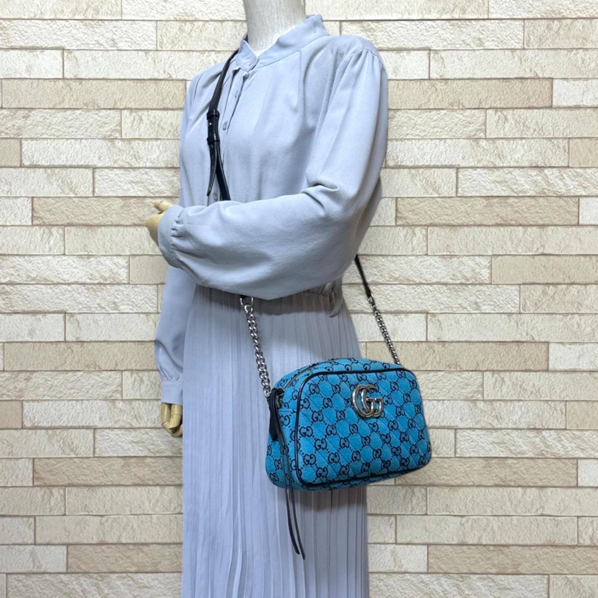 Gucci Gg Marmont Blue Navy Canvas Leather Shoulder Bag (Pre-Owned)