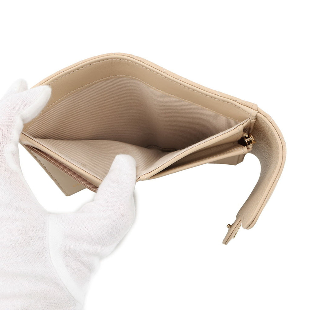 Chanel Matelasse Beige Grained Calfskin Wallet (Tri-Fold) (Pre-Owned)