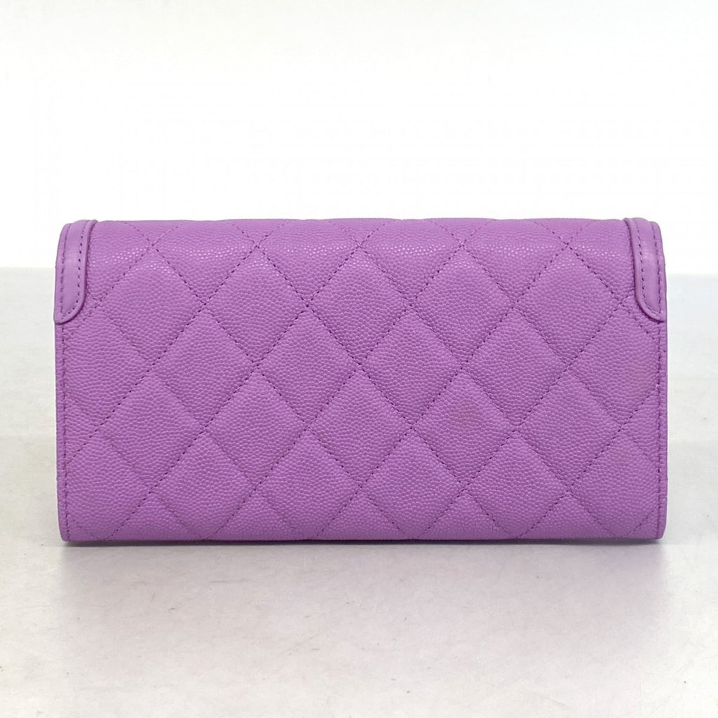 Chanel Purple Grained Calfskin Long Wallet (Bi-Fold) (Pre-Owned)