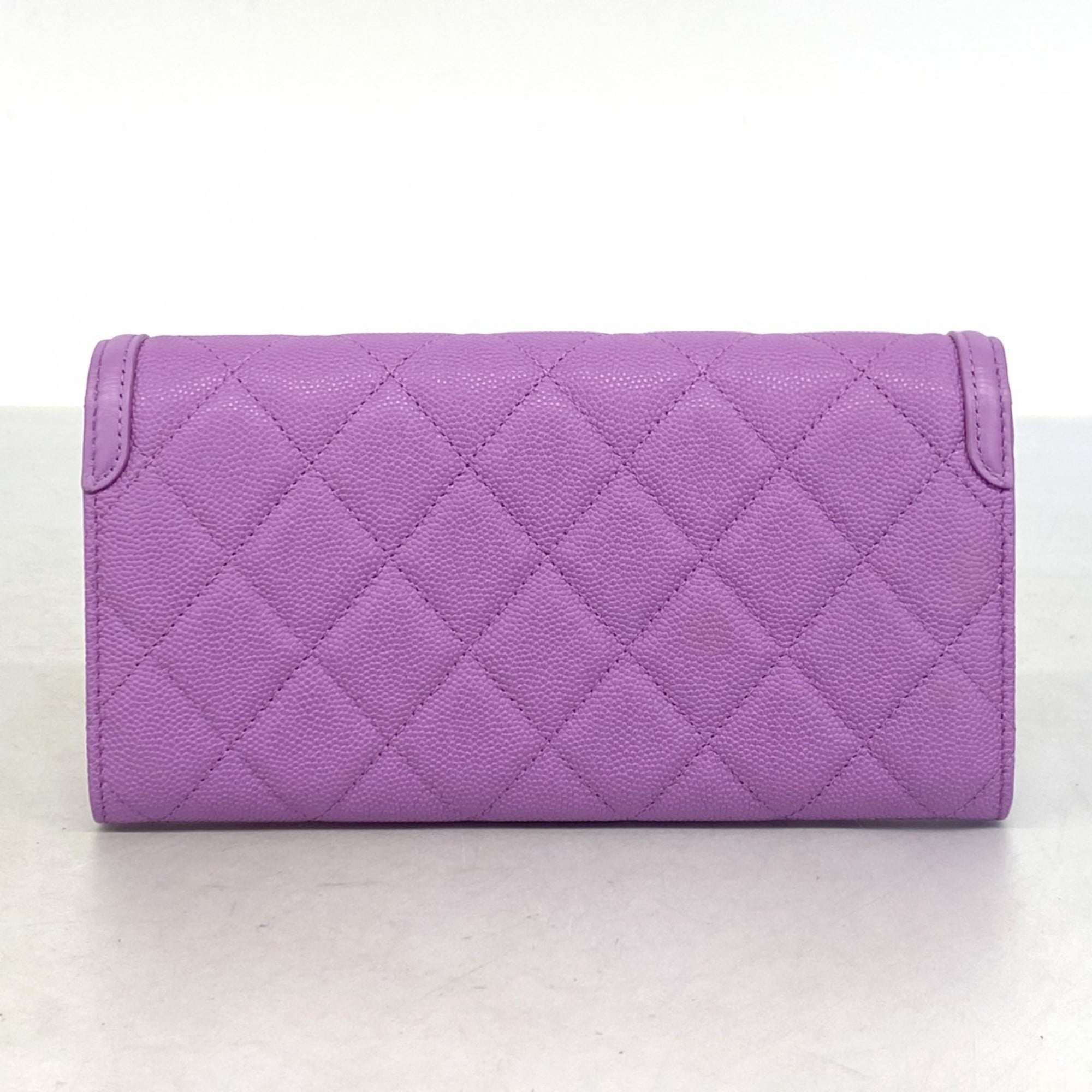 Chanel Purple Grained Calfskin Long Wallet (Bi-Fold) (Pre-Owned)