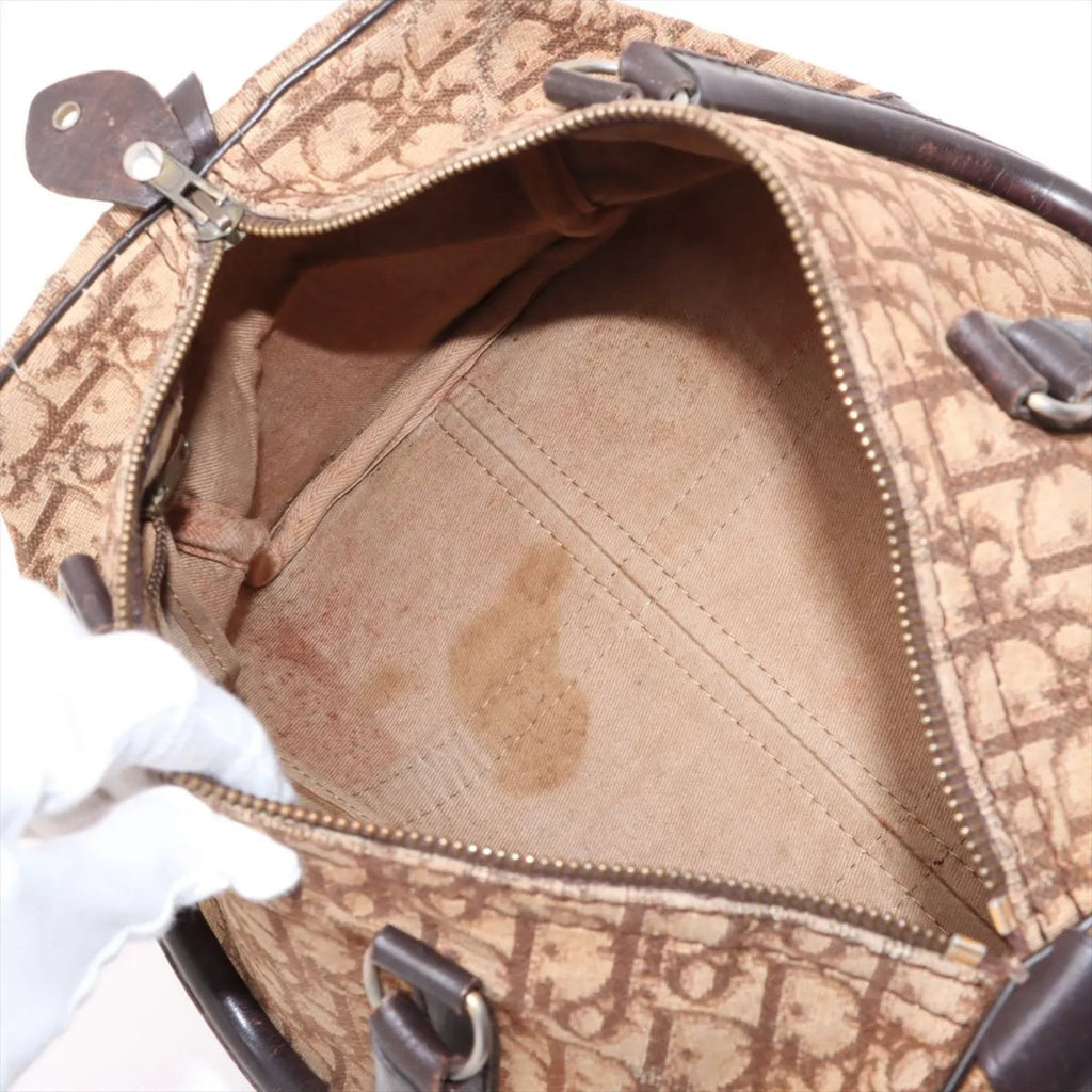 Christian Dior Brown Leather Canvas Handbag (Pre-Owned)
