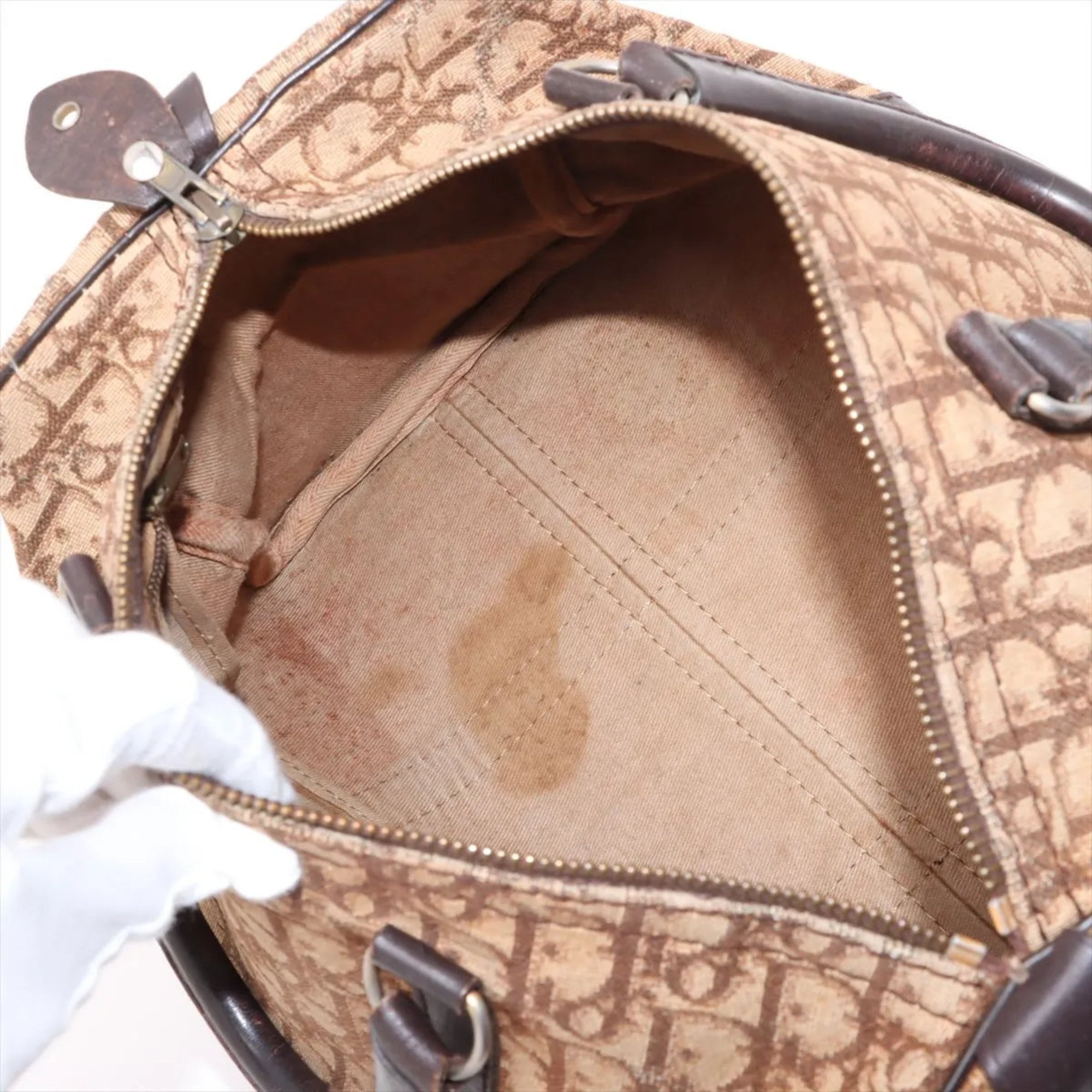 Christian Dior Brown Leather Canvas Handbag (Pre-Owned)
