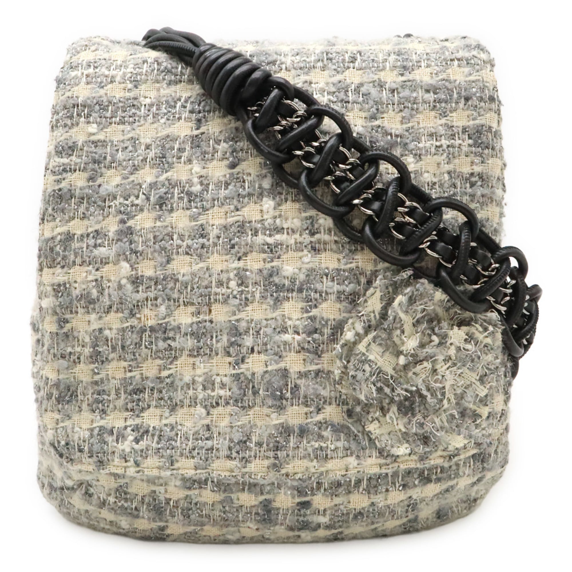 Chanel Camellia Black Gray Multi-Color Tweed Leather Shoulder Bag (Pre-Owned)