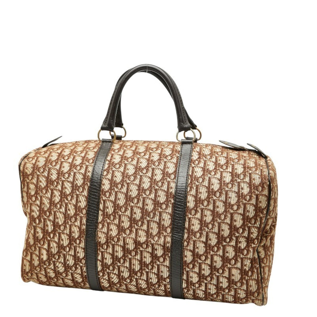 Christian Dior Brown Canvas Leather Boston Bag Handbag (Pre-Owned)