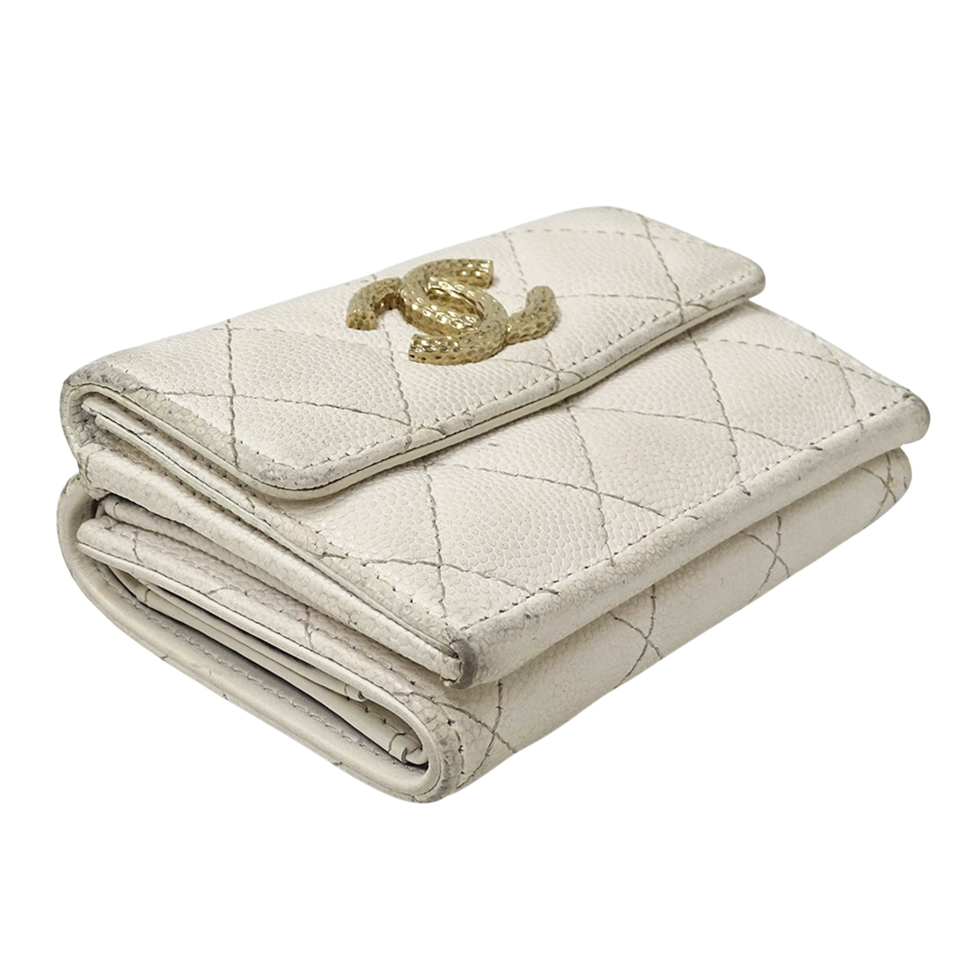 Chanel White Grained Calfskin Wallet (Tri-Fold) (Pre-Owned)