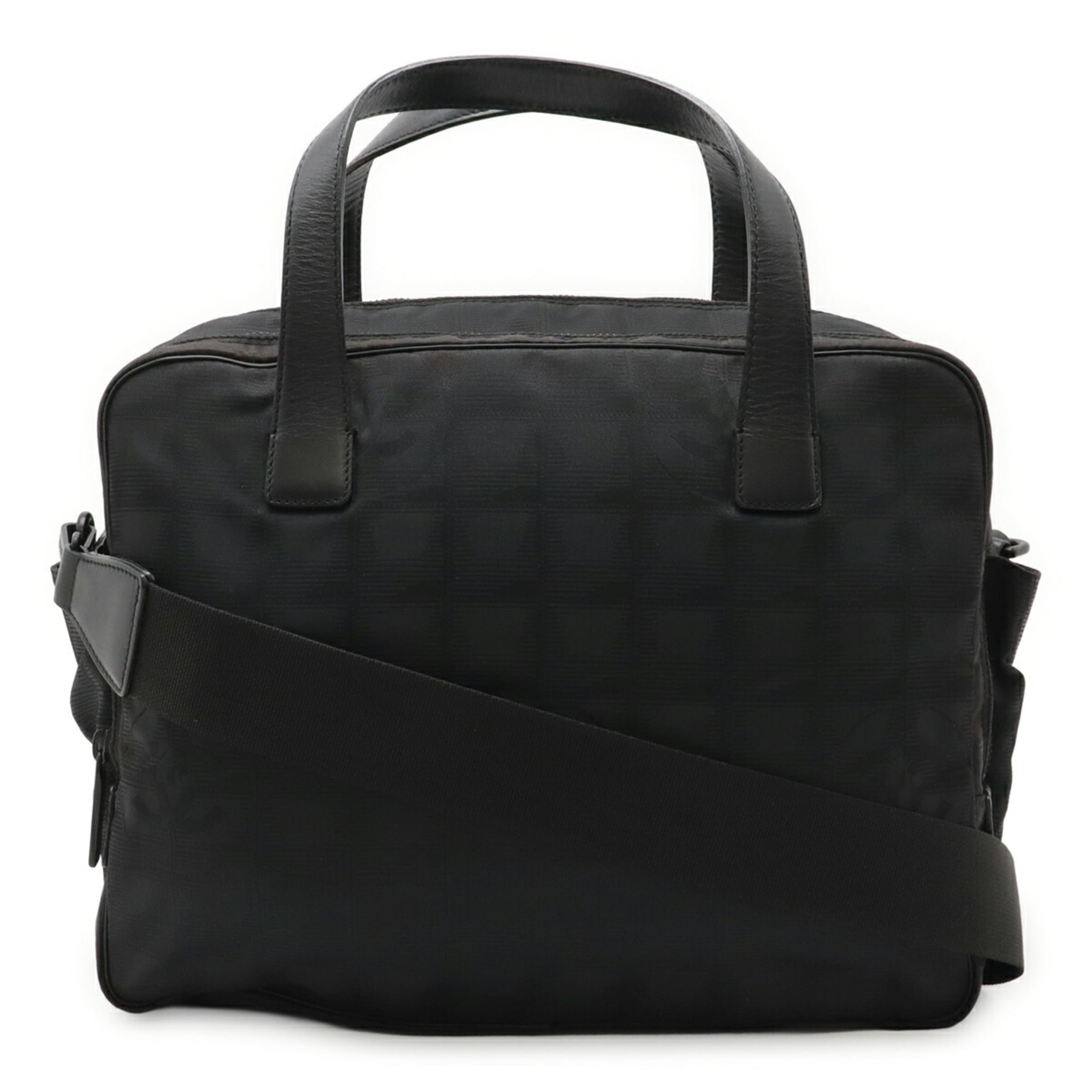 Chanel New Travel Line Black Jacquard Leather Handbag Tote Bag (Pre-Owned)