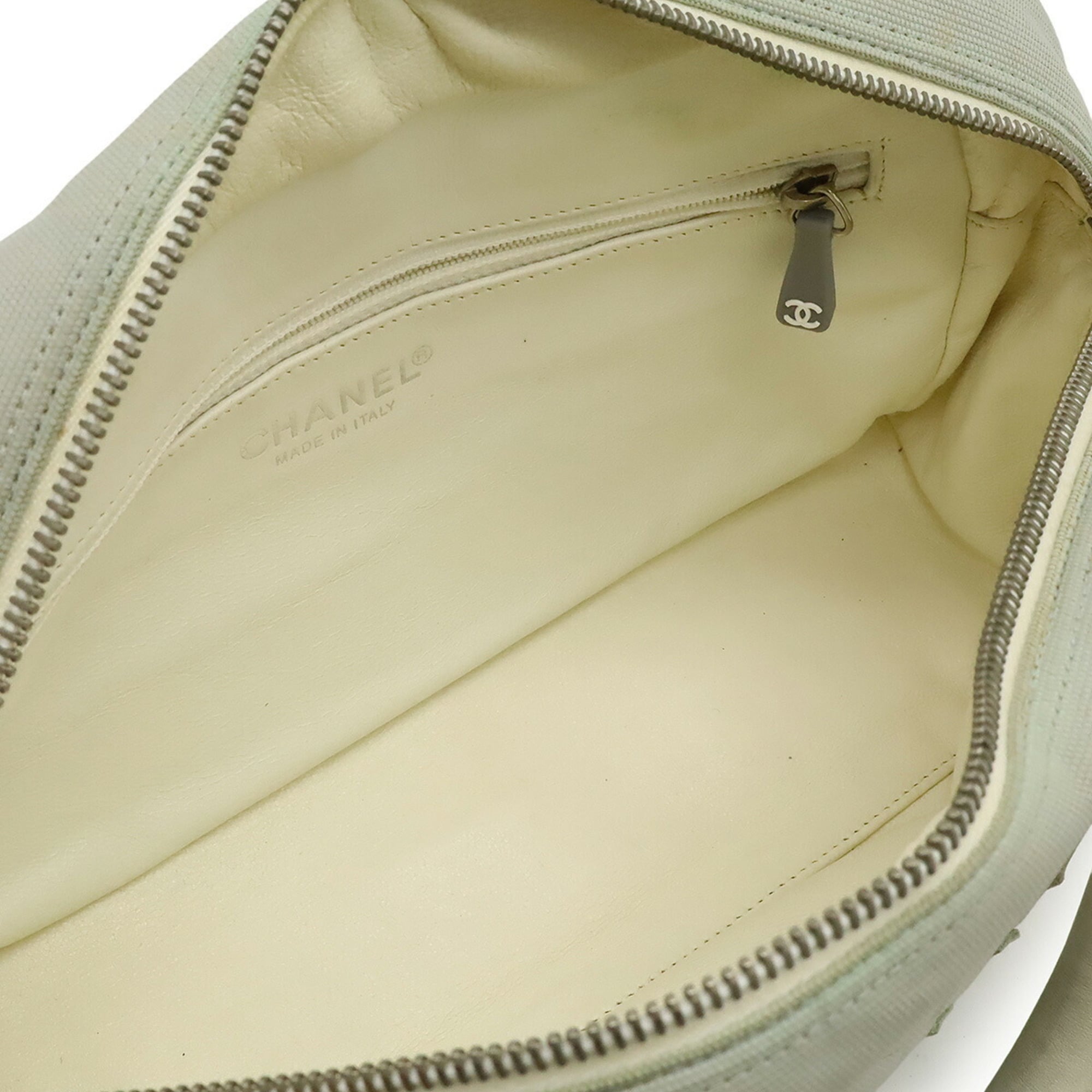 Chanel Light Gray White Canvas Leather Handbag (Pre-Owned)