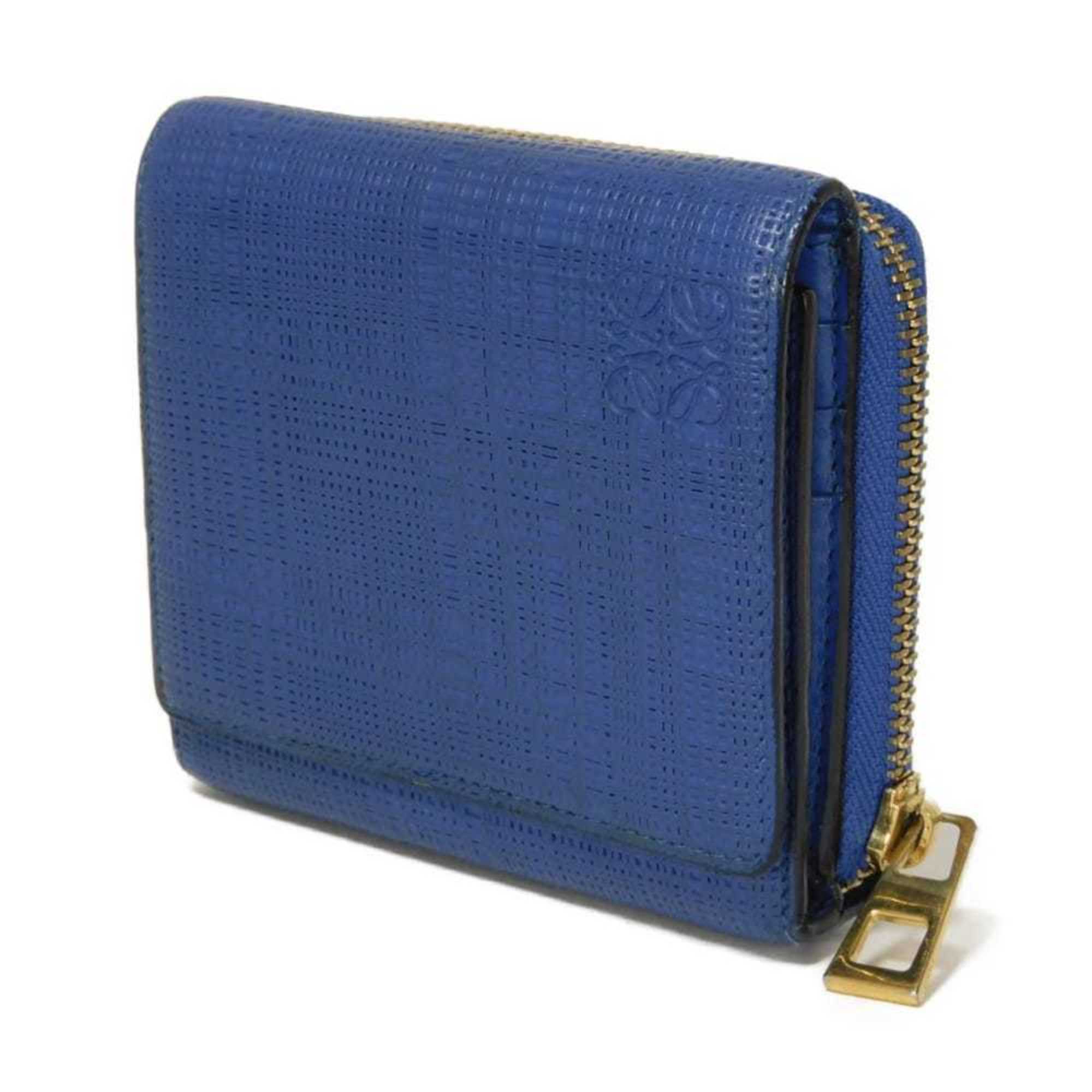 Loewe Linen Blue Leather Wallet (Tri-Fold) (Pre-Owned)