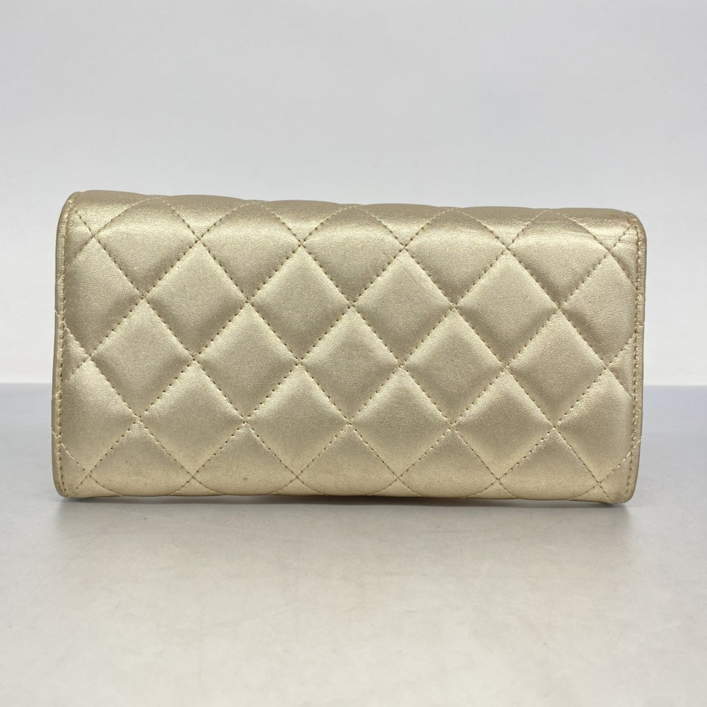 Chanel Gold Leather Long Wallet (Bi-Fold) (Pre-Owned)
