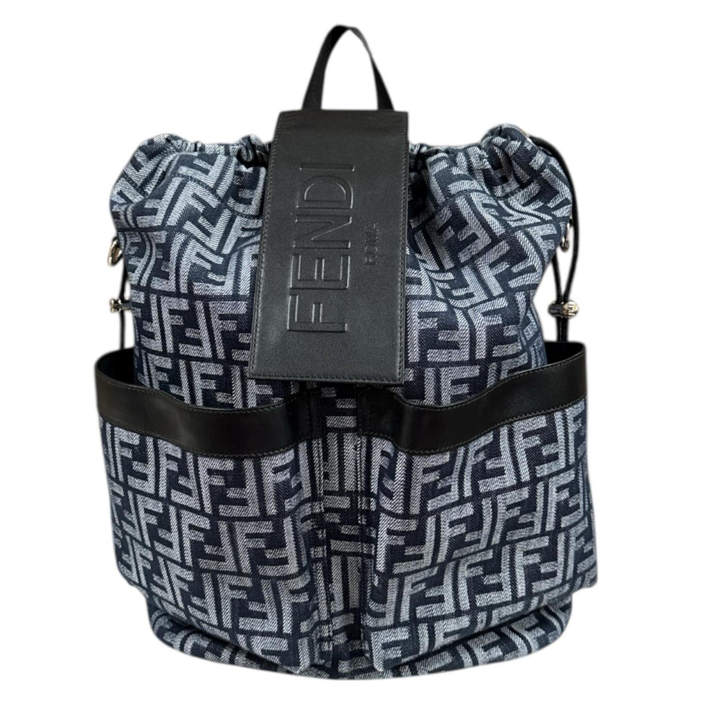 Fendi Black Navy Fabric Leather Backpack (Pre-Owned)