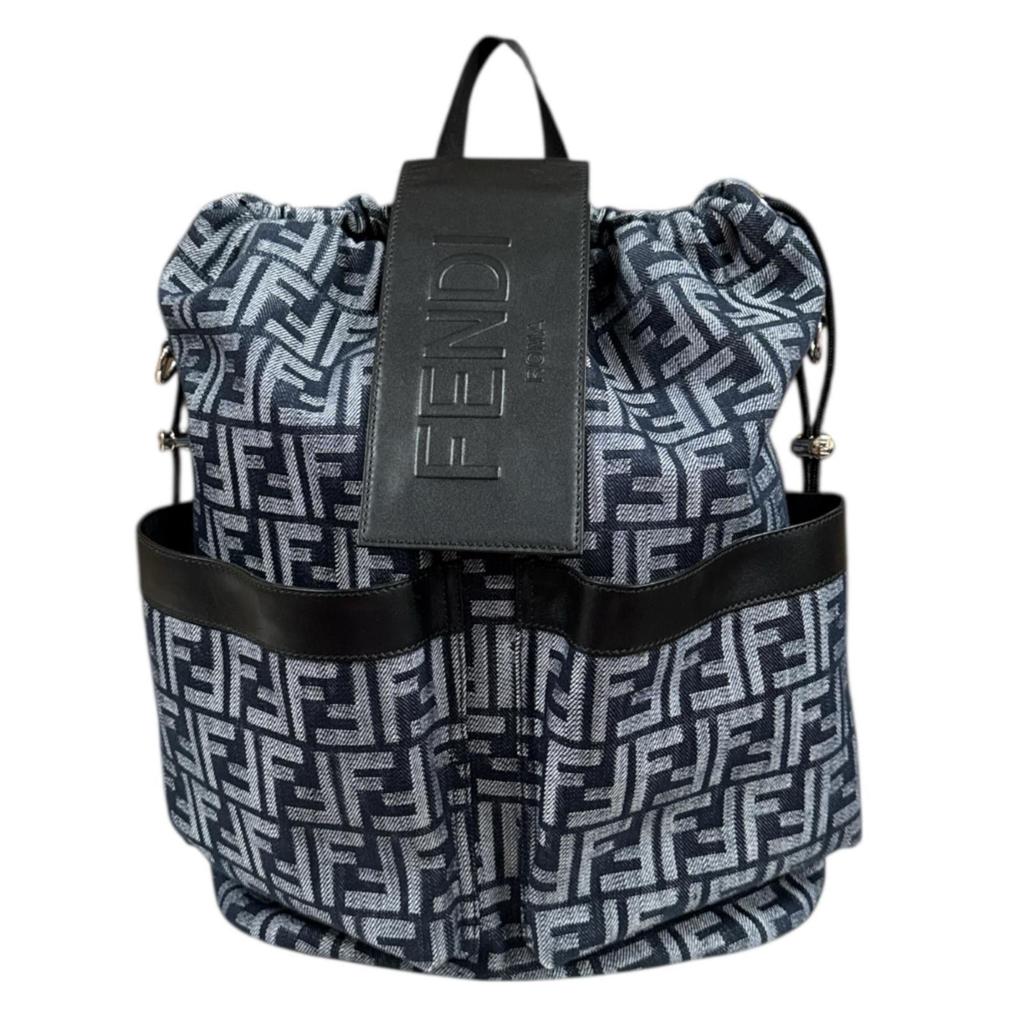 Fendi Black Navy Fabric Leather Backpack (Pre-Owned)