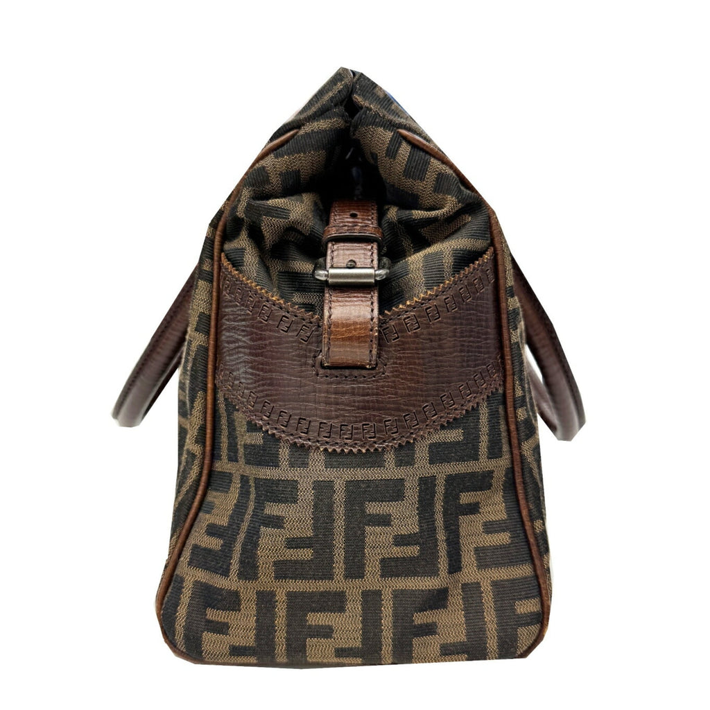 Fendi Brown Canvas Leather Shoulder Bag Tote Bag (Pre-Owned)