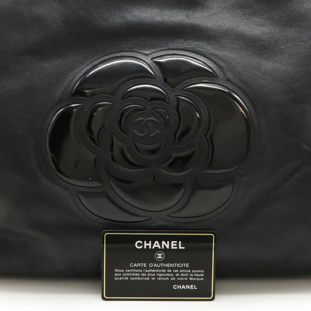 Chanel Camellia Black Leather Shoulder Bag Tote Bag (Pre-Owned)