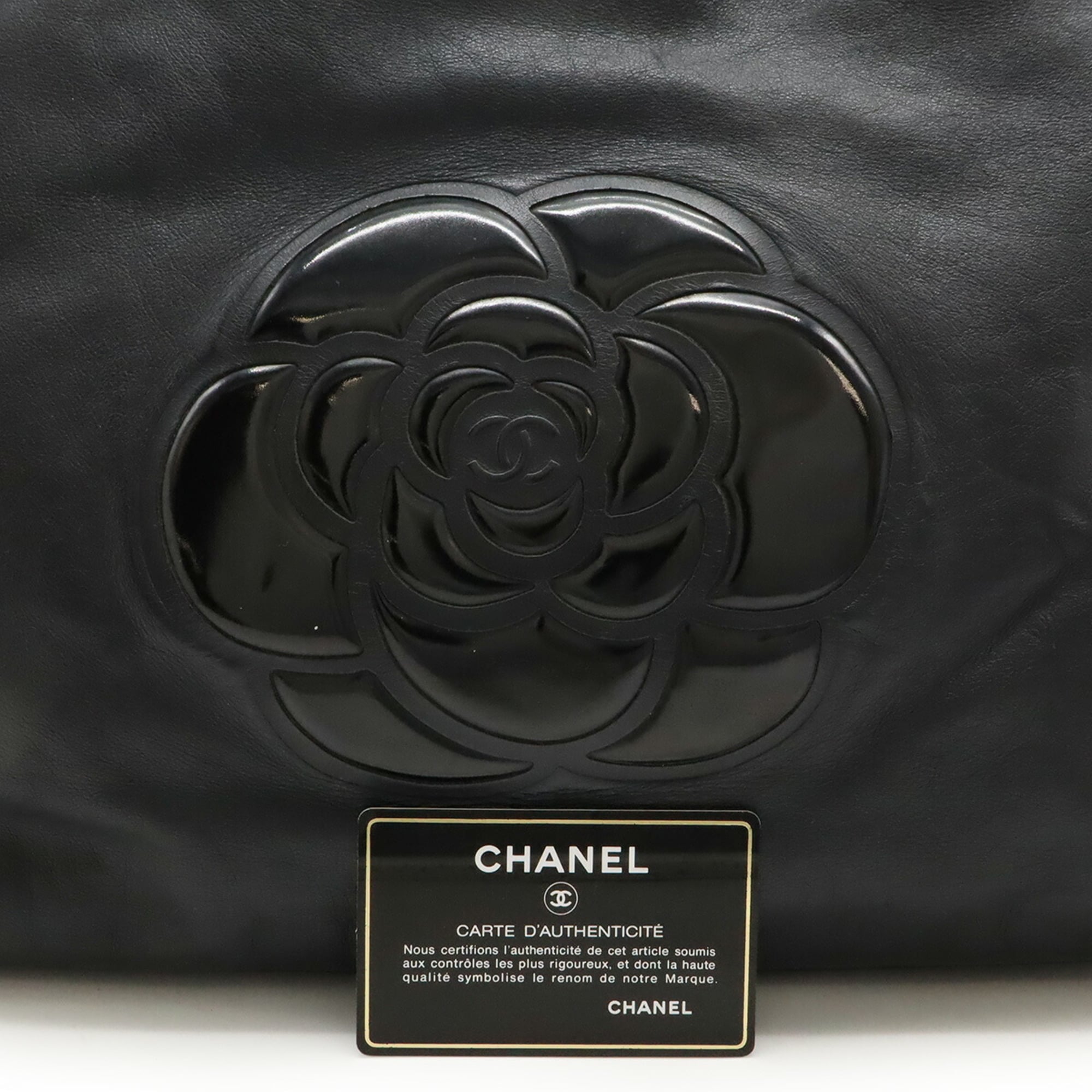 Chanel Camellia Black Leather Shoulder Bag Tote Bag (Pre-Owned)