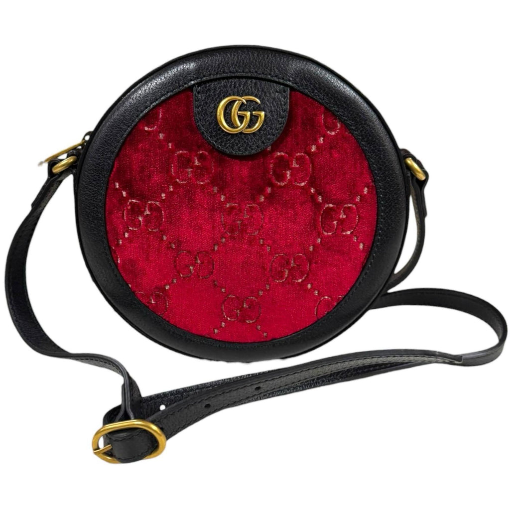Gucci Black Red Color Velvet Leather Shoulder Bag (Pre-Owned)