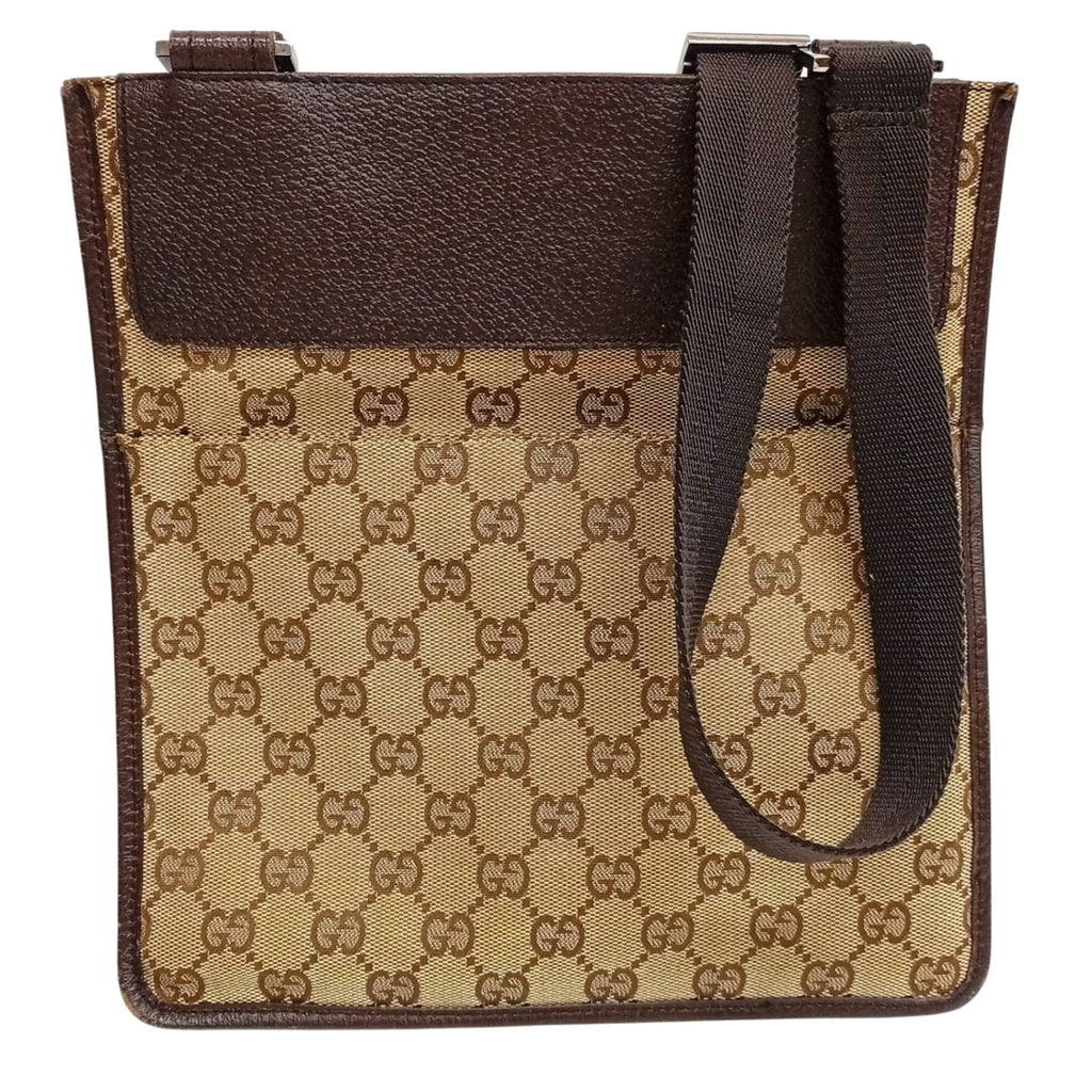 Gucci Brown Leather Canvas Shoulder Bag (Pre-Owned)