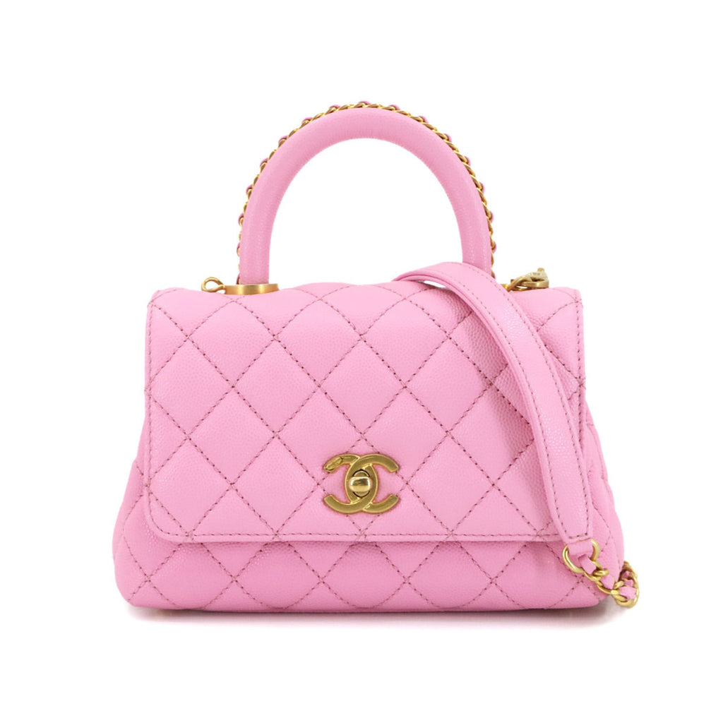 Chanel Pink Grained Calfskin Handbag Shoulder Bag (Pre-Owned)