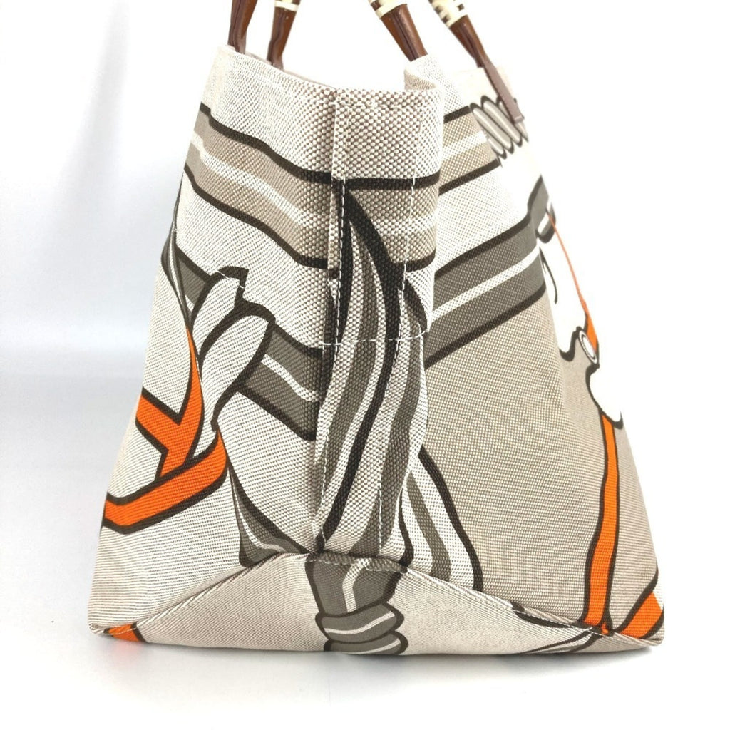 Hermes Beige Orange Canvas Leather Shoulder Bag Tote Bag (Pre-Owned)