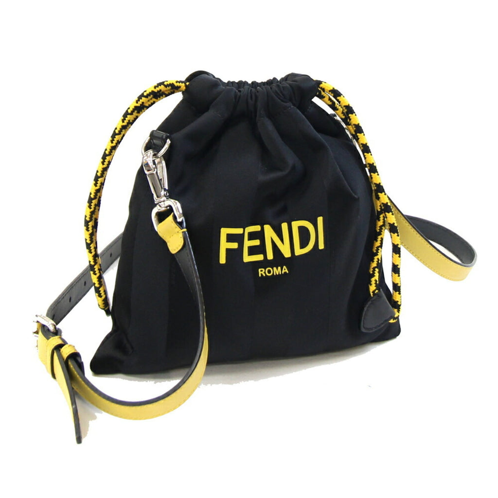 Fendi Black Yellow Nylon Canvas Leather Shoulder Bag (Pre-Owned)